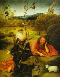 Hieronymus Bosch. Sv. Jan Ktitel. Olej na desce. Museo Lzaro Galdiano, Madrid, panlsko