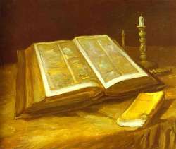 Vincent van Gogh. Zti s otevenou Bibl. 1885. Olej na pltn.